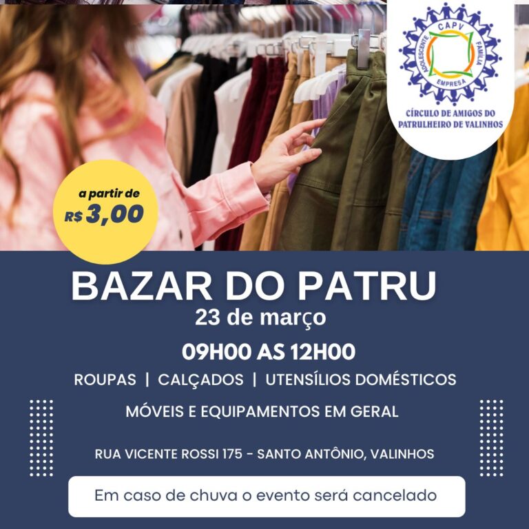 Read more about the article Sábado dia 23 de março tem Bazar do Patru