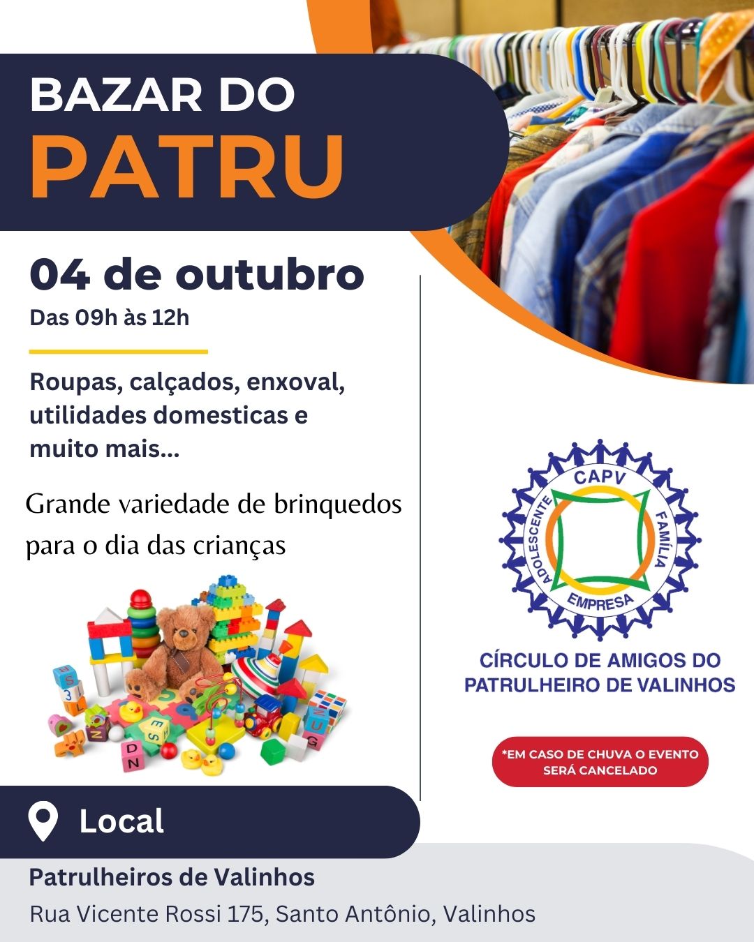 Read more about the article Sábado é dia de Bazar Solidário do Patrulheiro